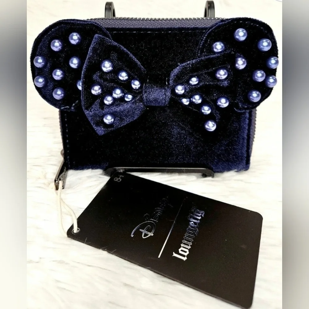 Loungefly Navy Velvet Pearl Bow Wallet